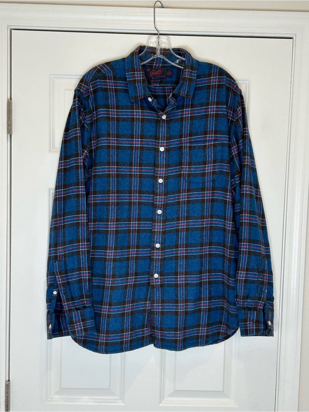 Grayers Blue and Black Plaid Button-Down Shirt Size L Cotton Flannel
